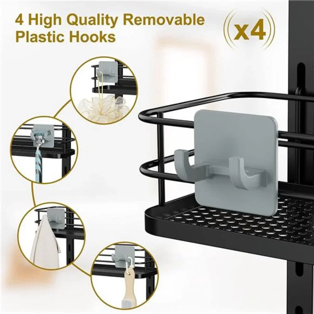 5 Tier Over the Shower Door Caddy, Adjustable Rustproof Shower Organizer, Black